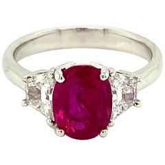 2.64 Carat Gubelin/GRS Certified Burmese Ruby and White Diamond Engagement Ring