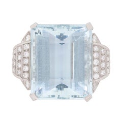 34.15ct Aquamarine and Diamond Ring, c.1940s