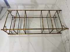 6-tier shelf in steel and gold metal imitation bamboo, glass shelves