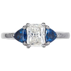 .76 Carat Radiant Cut Diamond Sapphire Platinum Three-Stone Engagement Ring