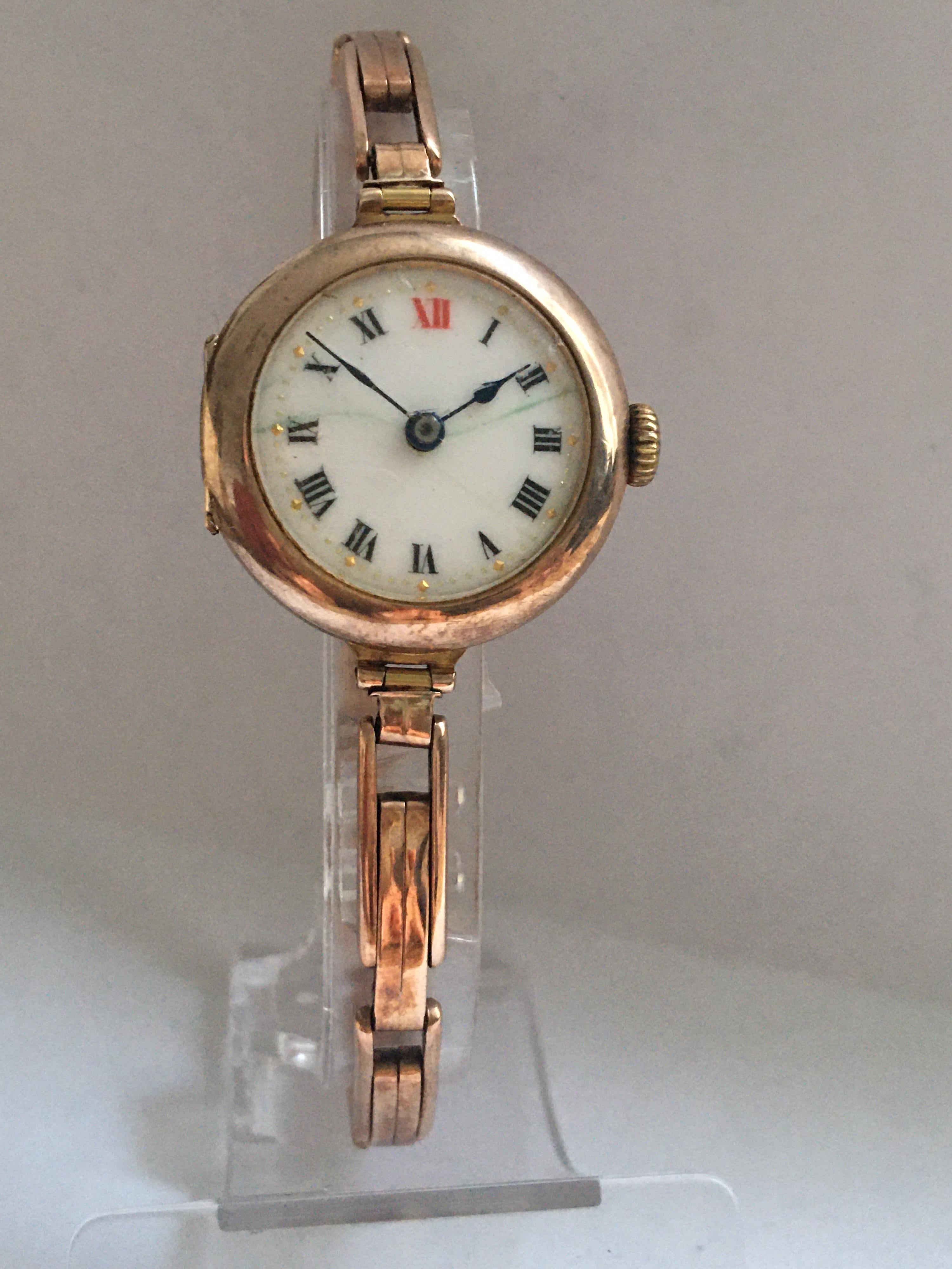 9 Karat Rose Gold Ladies Antique Trench Watch 6