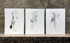 It's All In The Bag - 8"x10", Three Artworks On Paper, Pencil, Women, Figurative