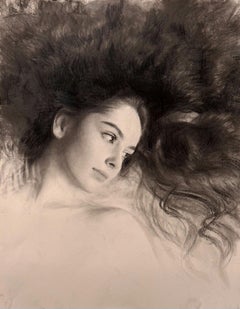 "Waiting" (2023) By Bunyod Suvonov, Original Charcoal and Graphite Drawing