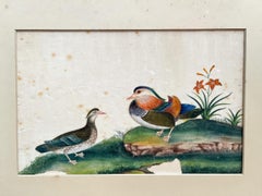 Two Mandarin Ducks, Circle of Sunqua, Gouache on Pith Paper, Qing Dynasty