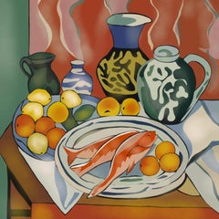 Still life with fish, 70x70cm, print on canvas