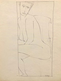 1950 "Looking Over Shoulder", disegno figurativo a inchiostro di metà secolo dell'artista di New York