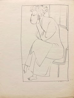 1950 "Morning Robe", disegno figurativo a inchiostro di metà secolo