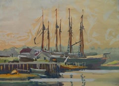 Schooner, Boothbay Harbor, Maine, Early 20th Century Seascape Watercolor