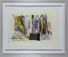 New York City 3 original work on Japanese paper color pastel collage charcoal