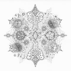 Snowflakes 125 Oneness, Planets, Crescent Moon, Patterns Mandala Pencil Drawing