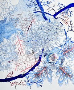 Pink Twigs Side Escape - Dots Line Pattern Drawing Snowflake Branches, 2021