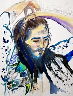 "Ataraxia" - A Captivating Watercolor, Ink, and Collage Portrait