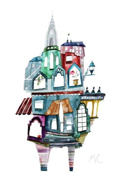 The Chrysler Townhouse - Watercolor House Home Original Painting Whimiscal Art