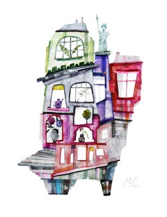 The Queen - Watercolor House Home Original Painting Whimiscal Playful Art