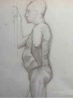 Mid 20th Century French Charcoal Drawing - Portrait of a Standing Nude Man