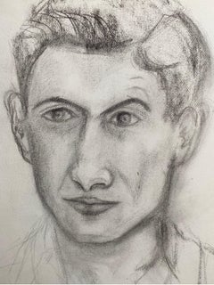 Mid 20th Century French Charcoal Drawing - Portrait of a Man