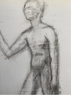 Mid 20th Century French Charcoal Drawing - Portrait of a Standing Nude Man