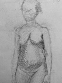 Mid 20th Century French Charcoal Drawing - Portrait of a Standing Nude Women