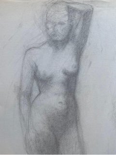 Mid 20th Century French Charcoal Drawing - Portrait of a Standing Nude Women