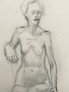 Mid 20th Century French Charcoal Drawing - Portrait of a Standing Nude Women