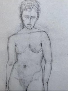 Mid 20th Century French Charcoal Drawing - Portrait of a Standing Nude Women