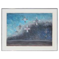 Modern Abstract Watercolor Blue Cross Landscape