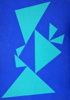 Blue Composition - Original Screen Print by Lia Drei - 1972