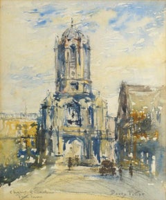 Tom Tower, Christ Church Oxford College J F Barry Pittar RBA watercolour art