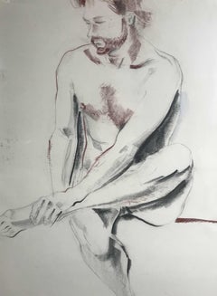 "Large Seated Male Nude" - Modern Pastel Portrait