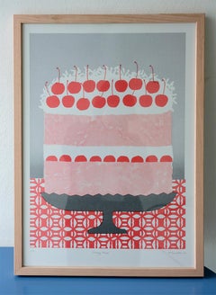 Coco Cherry Sponge Cake Risograph Print