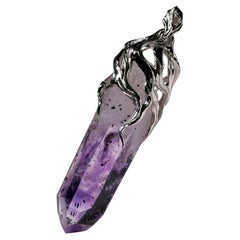 Amethyst Crystal pendant White gold Rare Raw necklace rough