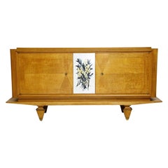 André Arbus Attr French Fruitwood & Verre Églomisé Credenza Cabinet, circa 1930