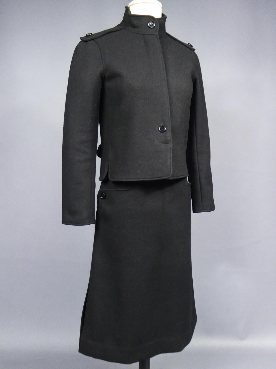 André Courrèges Haute Couture Skirt Suit In Black Wool Circa 1968/1975  For Sale 4