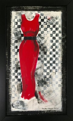 Going Retro #2 - 9.5"x15.5", Original Art, Red, Vintage Dress, Black & White 