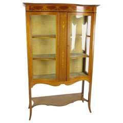 Antique China Cabinet, Walnut, Bow Front Cabinet, Curio Cabinet, 1910