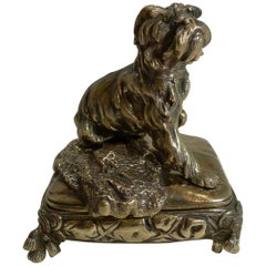 Antique English Brass or Bronze Dog Jewelry Box, circa 1880