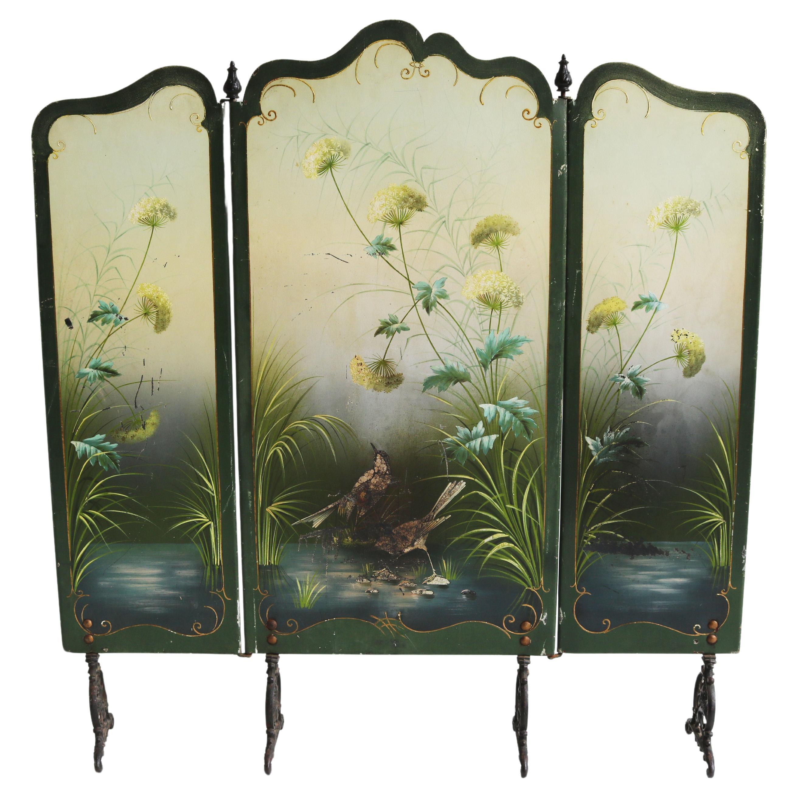 Antique French Art Nouveau Fire Screen 1900 fireplace hand painted jugendstil 