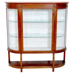 Antique Louis XVI Style English Mahogany Curved China Display Cabinet circa 1890