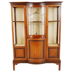 Antique Walnut Leaded Glass China Cabinet, Display Case, Scotland 1910, H164