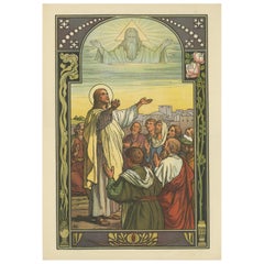 Grabado religioso antiguo de la Bendición de Cristo, 1913