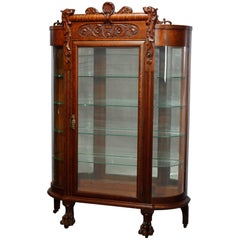 Antique RJ Horner School Carved Oak Claw Foot China Cabinet, Circa 1920