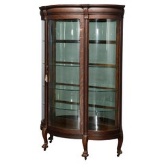 Antique RJ Horner School Oak & Curved Glass China Cabinet, Circa 1900