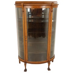 Antique Tiger Oak Cabinet, Bow Front China/Display Cabinet, American 1910, B2085