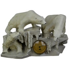 Anton Puchegger Polar Bear Ceramic Statue with Clock, Early 20th Century