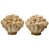 c.1920-1930 Pair of Terra Cotta Fruit and Flower Basket Finials