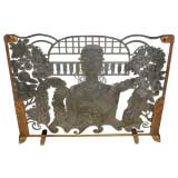 Custom made 1970's glass and bronze firescreen by Dennis Abbe