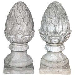 Pair of Cast Stone Pine Cone/Artichoke Garden Finials