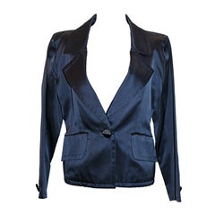 Retro YSL Navy Satin Smoking Jacket- Size 36 Circa 80’s