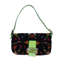 Fendi Beaded Flower Design with Lime Green Snake Skin Handbag