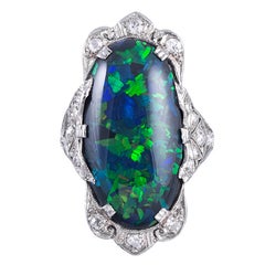 Magnificent Art Deco Black Opal Platinum Plaque Ring